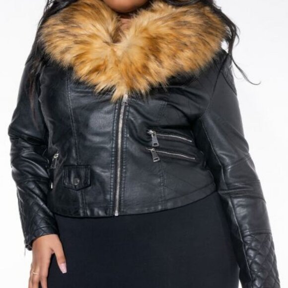 REACH FOR IT ALL  FAUX FUR COLLARED MOTO JACKET ( BRAND NEW !!!!!! ) - Picture 8 of 9
